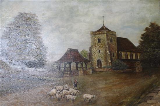 R.H. Henley Snr., oil on canvas, Steyning Church, 41.5 x 56cm